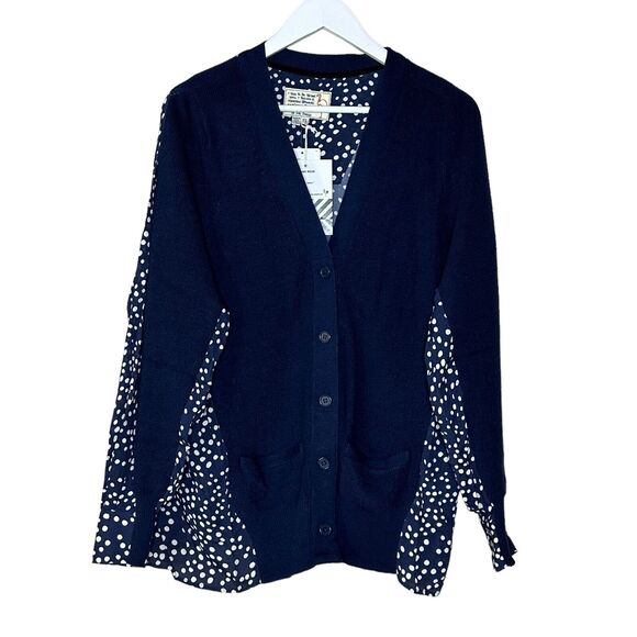 Sandrine Rose Polka Dot Oversized Mixed Media L/S Button Up Cardigan Women S NWT - Picture 1 of 9